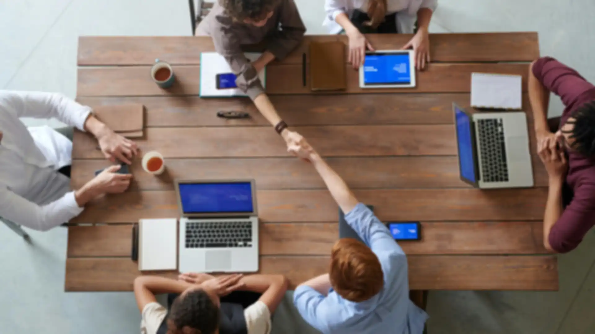 Birdseye view of a business meeting